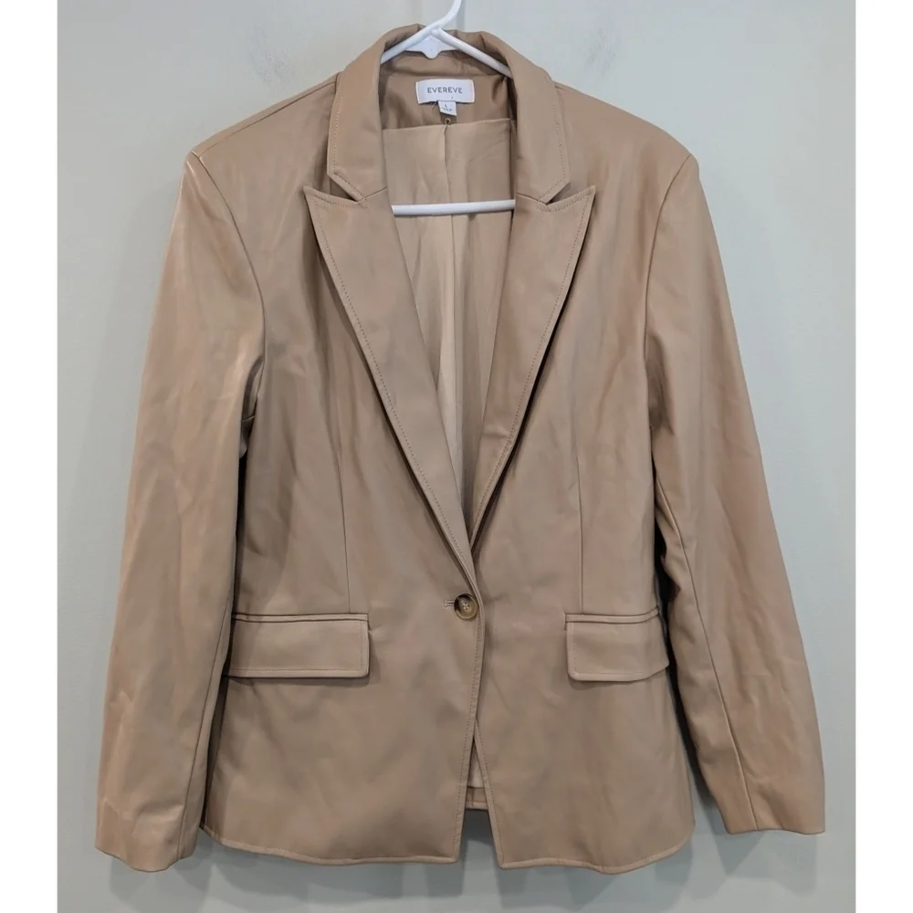 Evereve Tan West Bank Faux Leather Blazer Size Large